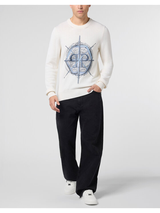 PHILIPP PLEIN PHILIPP PLEIN Sweter 29919 Biały Regular Fit