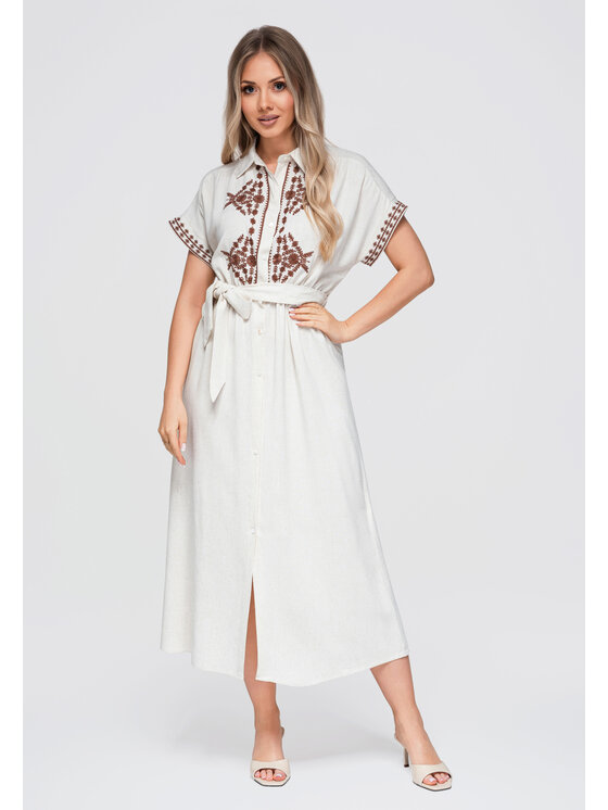 Ombre Ombre Sukienka letnia OW-DLR-E0012 Beżowy jasny Loose Fit