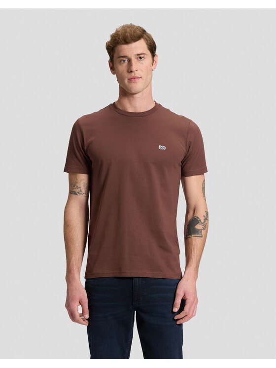 Lee Lee T-Shirt SS PATCH LOGO TEE Brązowy Regular Fit