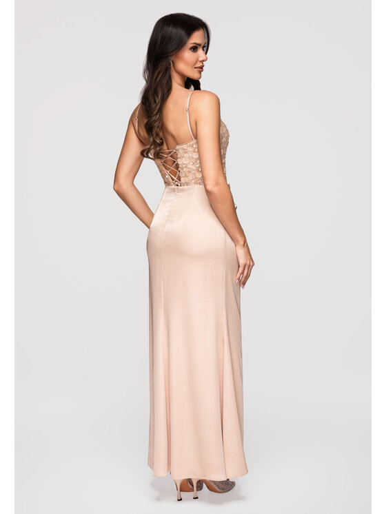 Ombre Ombre Sukienka wieczorowa LA-OM-DLR344 Złoty Slim Fit