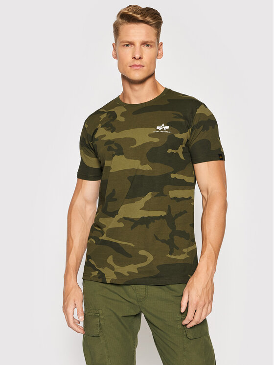 Alpha Industries T-krekls Basic T Small Logo Camo 188505C Zaļš Regular Fit