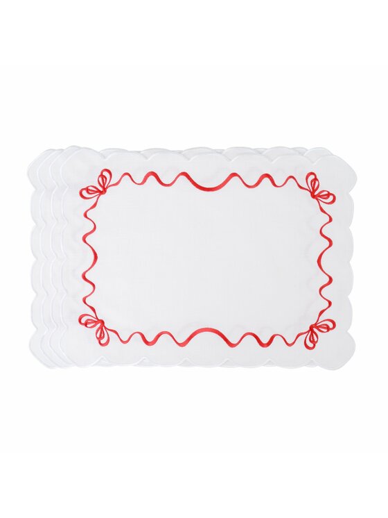 Roseberry Home Roseberry Home Podkładka na stół haftowana Red Christmas Bows Biały
