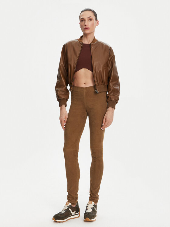 Serge Pariente Serge Pariente Ādas bikses Strechy Vs Brūns Slim Fit