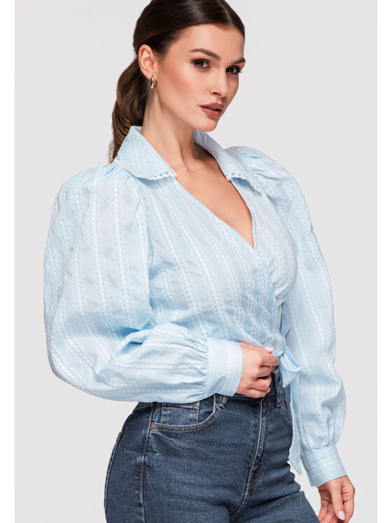 Ombre Ombre Bluzka OW-TS-E0029 Niebieski Slim Fit