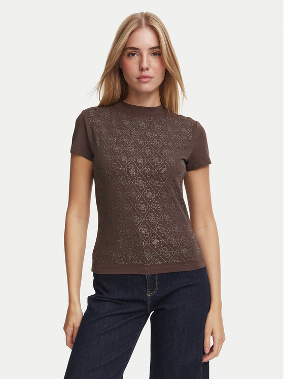 Guess Guess Тишърт W4BI26 J1314 Тъмнокафяв Regular Fit