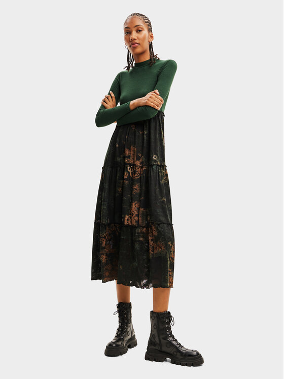 Robe Desigual Rouge Et Vert - Courte, Color Block, Taille 36/38