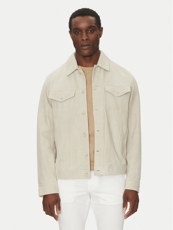 BOSS BOSS Kožená bunda 50538002 Bílá Regular Fit