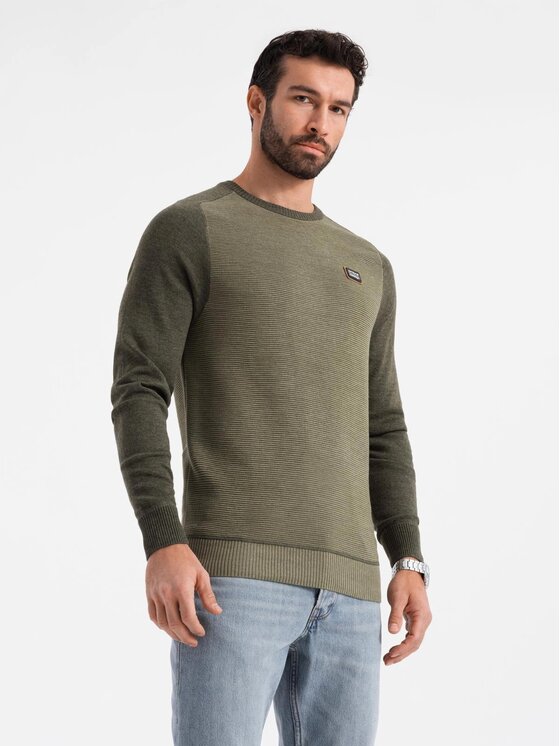 Ombre Ombre Sweter OM-SWSW-0121 Zielony Regular Fit