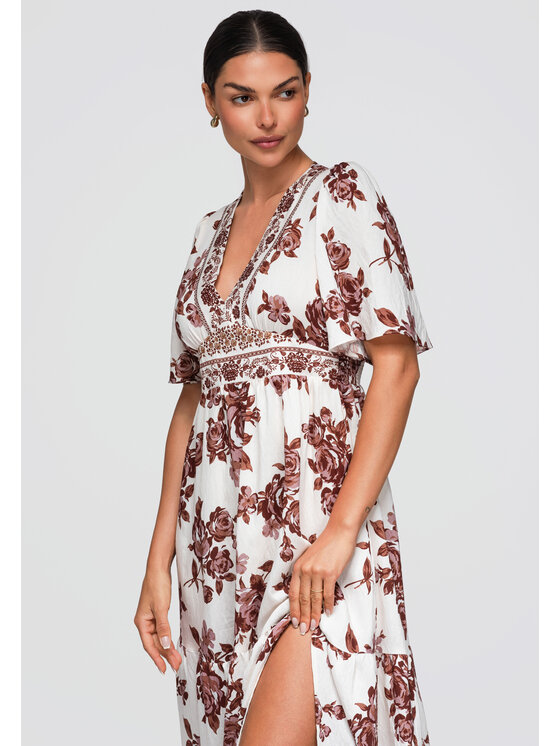 Ombre Ombre Sukienka letnia OW-DLR-E0010 Brązowy Loose Fit