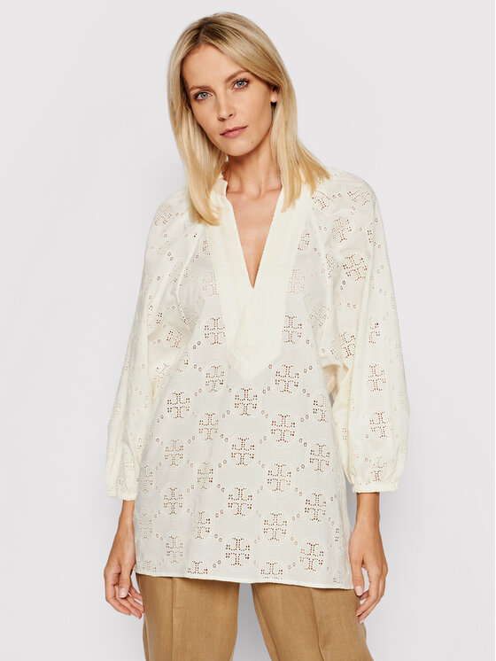 Tory Burch Tory Burch Tunica Logo Lace Ballon Sleeve 84520 Beige Regular Fit