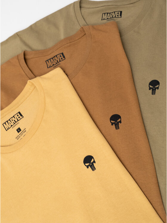 Marvel Marvel Komplet 3 t-shirtów Zestaw 3 Koszulek Męskich Brązowa / Zielona / Beżowa Marvel Comics Punisher Mini Logo M Khaki Regular Fit