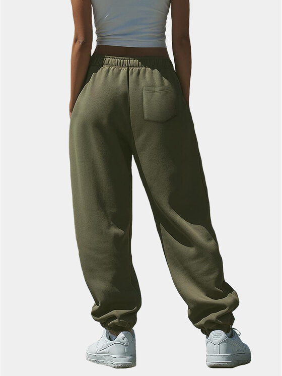Jigga Wear Jigga Wear Spodnie dresowe Szerokie Luźne Baggy Damskie Khaki Jigga Haftowane Logo Drawcord XL Zielony Regular Fit