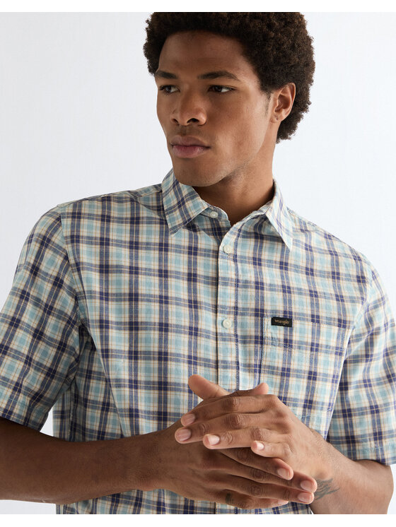 Wrangler Wrangler Koszula SS 1 PKT SHIRT Niebieski Regular Fit