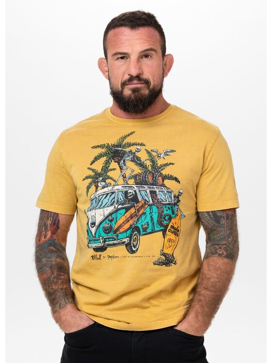 PITBULL PITBULL T-Shirt Denim Washed OPEN BEACH Żółty Regular Fit