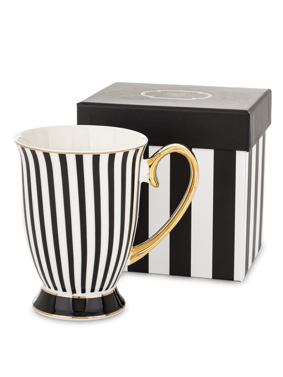 MIAhome MIAhome Kubek porcelanowy w paski w pudełku 300 ml TASSA - czarne Czarny
