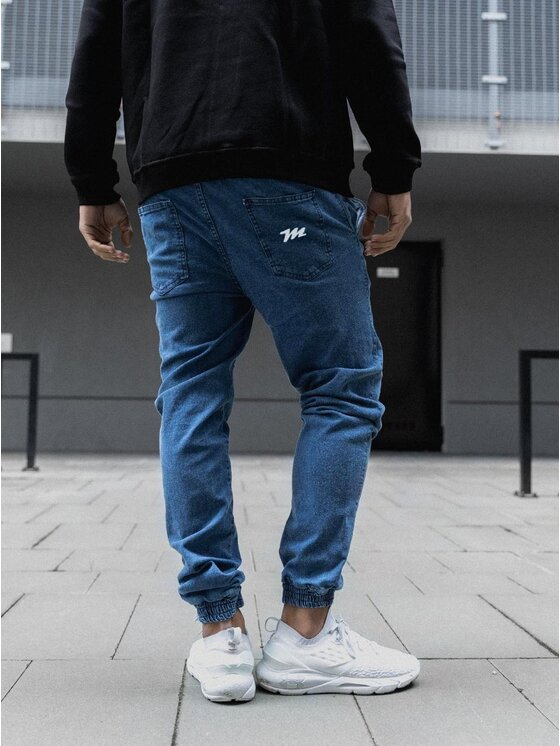 Metoda Sport Metoda Sport Joggery Spodnie Jeansowe Jogger Męskie Niebiekie Metoda Promo Mini M Logo Haft L Niebieski Regular Fit