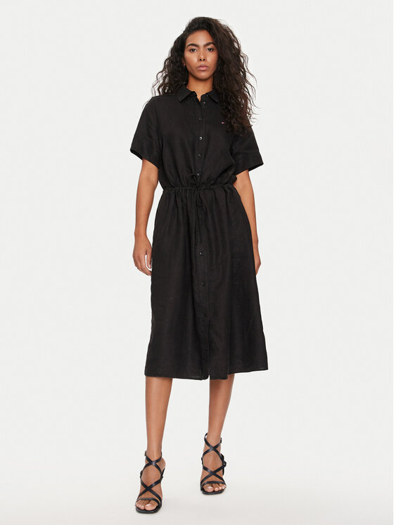 Tommy Hilfiger Tommy Hilfiger Rochie tip cămașă WW0WW41911 Negru Relaxed Fit