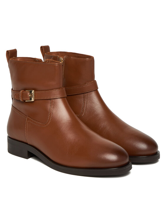 Tommy Hilfiger Tommy Hilfiger Ботильйони Th Buckle Riding Leather Bootie FW0FW08781 Коричневий