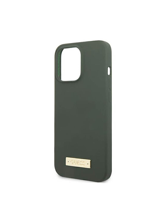 Guess Guess Etui na telefon Silicone Logo Plate MagSafe Zielony