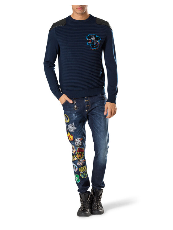PHILIPP PLEIN PHILIPP PLEIN Bavlnené nohavice 30756 Modrá Straight Fit