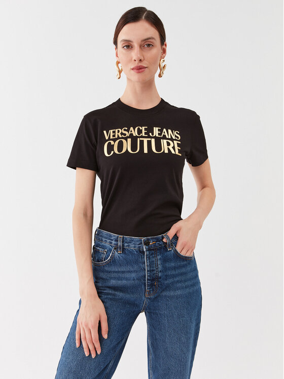 Versace Jeans Couture Majica 75HAHT01 Črna Regular Fit