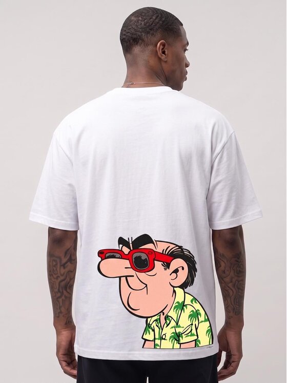 Smerfy Smerfy T-Shirt Gargamel na wakacjach szeroka luźna 132541 Biały Oversize