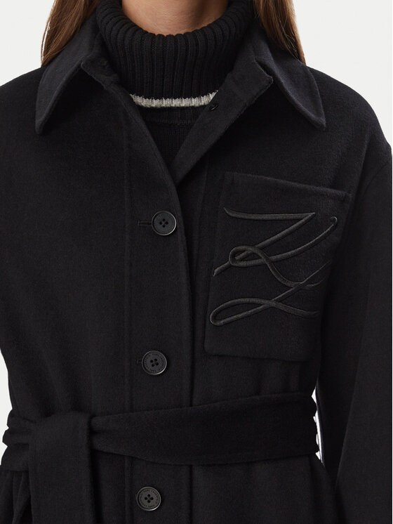 KARL LAGERFELD KARL LAGERFELD Palton de lână B4W15013 Negru Regular Fit
