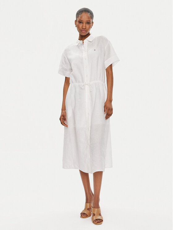 Tommy Hilfiger Rochie tip cămașă WW0WW41911 Alb Relaxed Fit