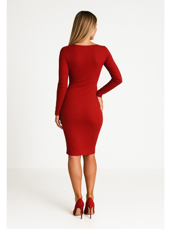 Nudyess Nudyess Sukienka dzianinowa Isla mimi z prążka Czerwony Fitted Fit