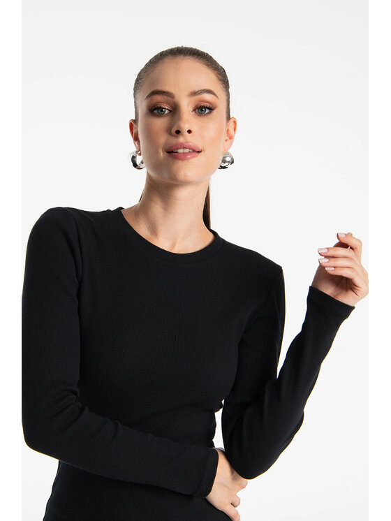 Nudyess Nudyess Sukienka dzianinowa Eos midi z prążka Czarny Fitted Fit