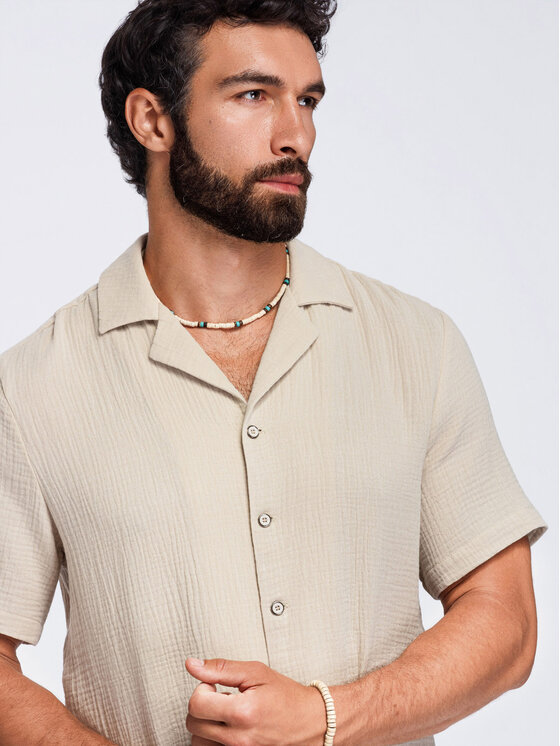 Ombre Ombre Koszula OM-SHSS-0223 Beżowy Regular Fit