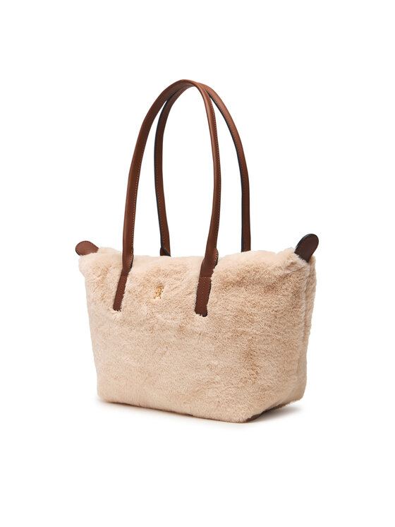 Tommy Hilfiger Tommy Hilfiger Kabelka Popette East West Tote Faux Fur AW0AW19310 Svetlo béžová