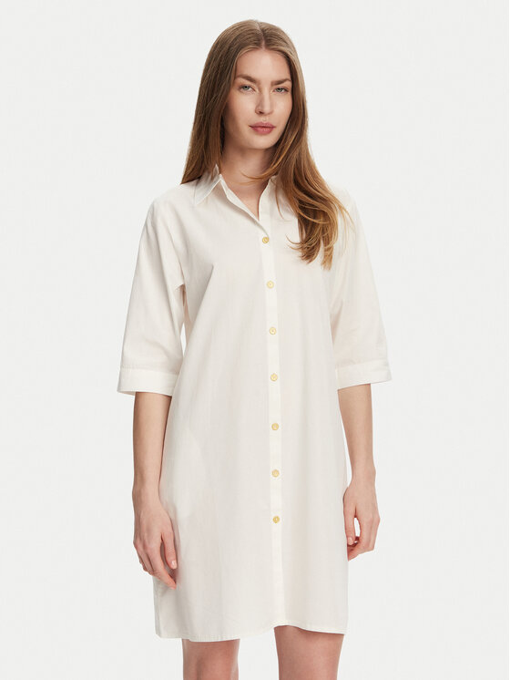 Selmark Selmark Košilové šaty BM033 Écru Relaxed Fit
