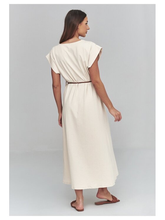 Makadamia Makadamia Sukienka codzienna C67 Beżowy Loose Fit