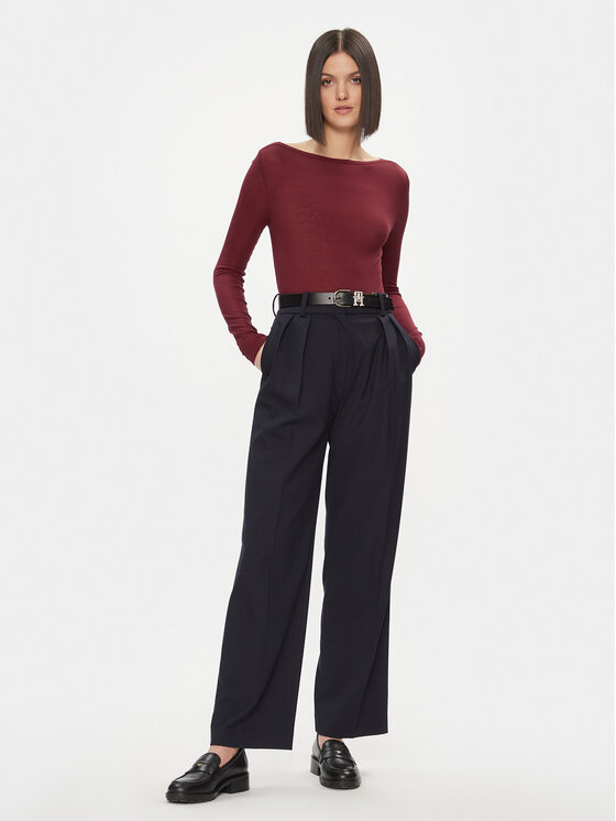 Tommy Hilfiger Tommy Hilfiger Bluză Slim Soft Tencel Boat-Nk Top Ls WW0WW39788 Vișiniu Slim Fit