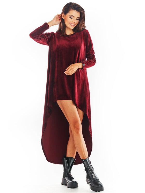Awama Awama Úpletové šaty A379 Bordó Basic Fit