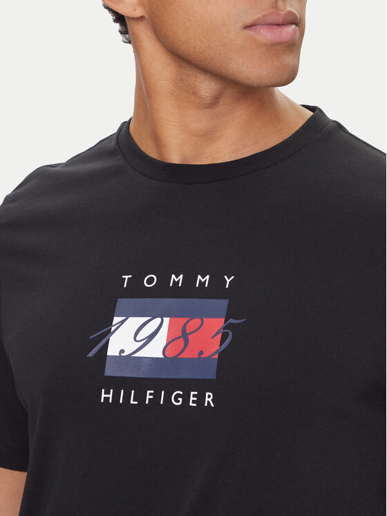 Tommy Hilfiger Tommy Hilfiger T-Shirt Linear Flag MW0MW41338 Czarny Regular Fit