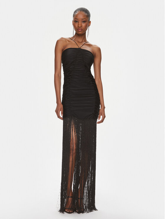 ROTATE Večerné šaty Sequin Fringe 111784100 Čierna Slim Fit