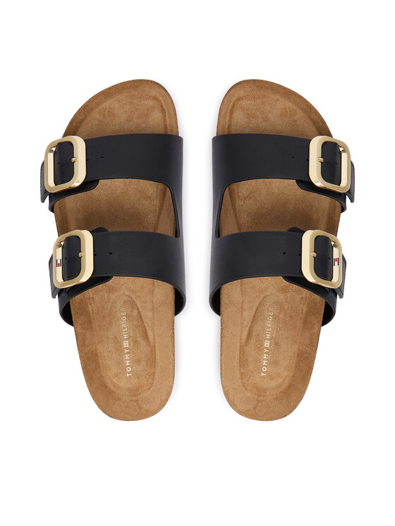 Tommy Hilfiger Tommy Hilfiger Papucs Leather Double Strap Cork Sandals FW0FW09118 Fekete