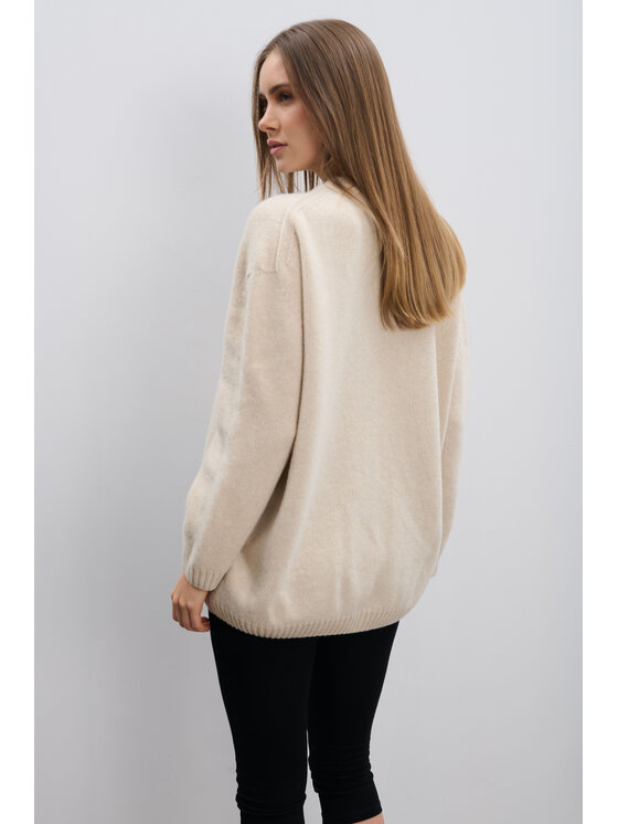 Fobya Fobya Sweter F2115 Beżowy Basic Fit