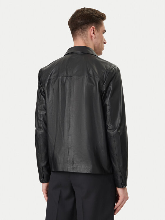 Calvin Klein Calvin Klein Kožená bunda LV04LF423G Čierna Regular Fit