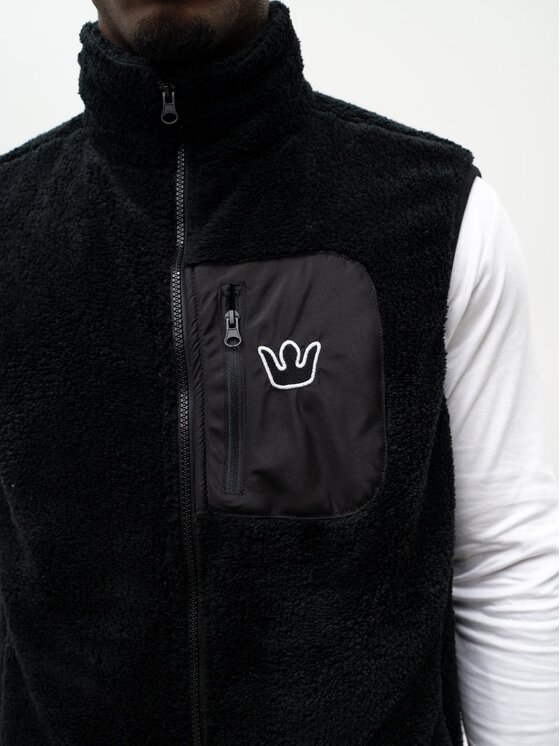 Jigga Wear Jigga Wear Kamizelka Bezrękawnik Polar Miś Sherpa Czarny Regular Fit
