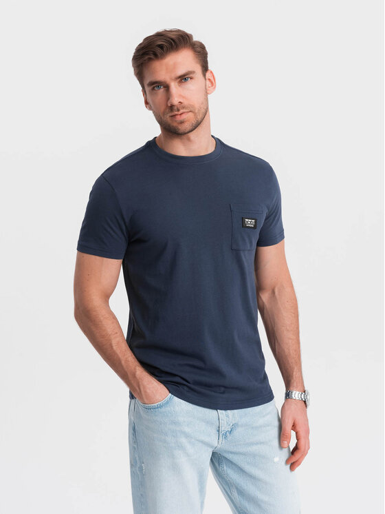 Ombre Ombre T-Shirt OM-TSCT-0109 Granatowy Classic Fit