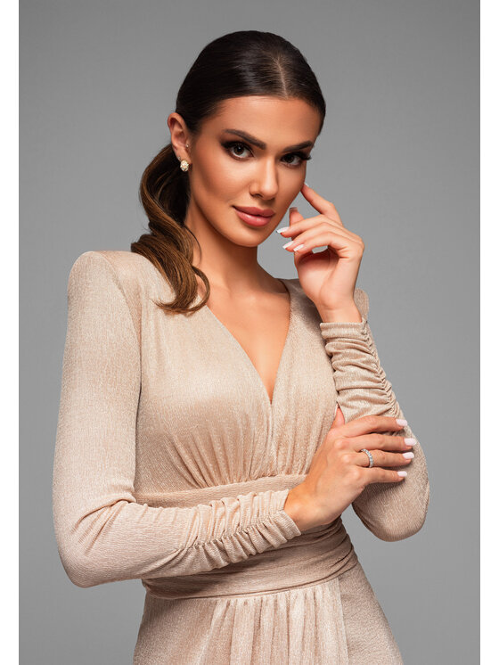 Ombre Ombre Sukienka wieczorowa LA-OM-DLR003 Beżowy Regular Fit