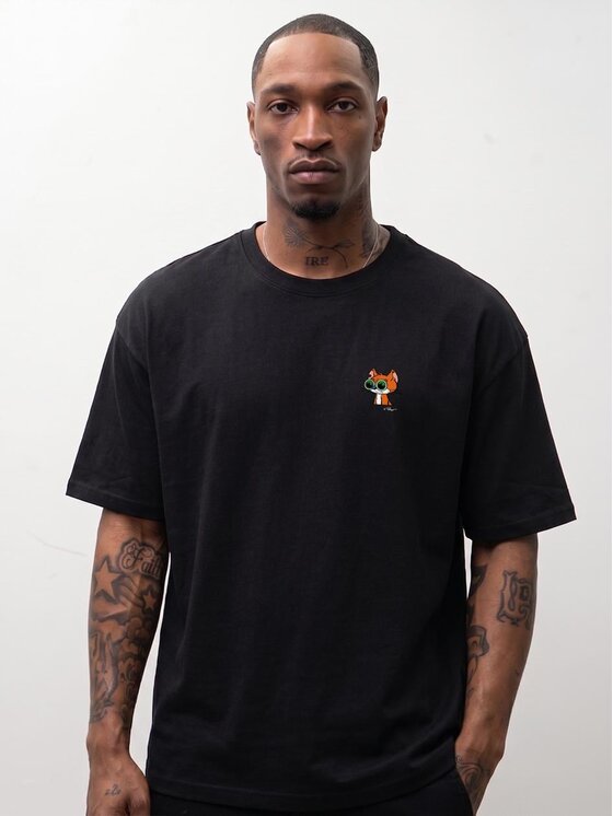 Smerfy Smerfy T-Shirt Gargamel na wakacjach szeroka luźna 132540 Czarny Oversize