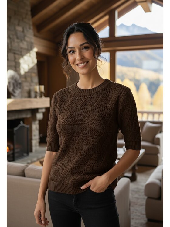 FIGL FIGL Sweter M1261 Brązowy Regular Fit