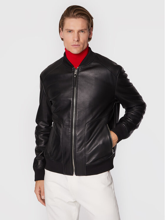 HUGO Hugo Geacă de piele Lenno 50481934 Negru Slim Fit