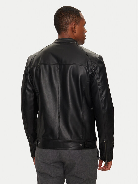 Sisley Sisley Jacke aus Kunstleder 2KLSSN036 Schwarz Slim Fit