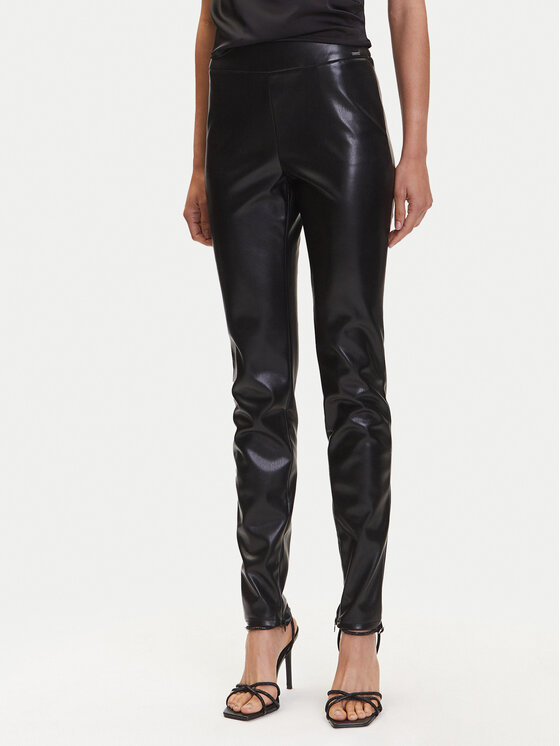 Guess Pantaloni din imitație de piele New Prescilla Regular W4BB18 WGIK0 Negru Slim Fit