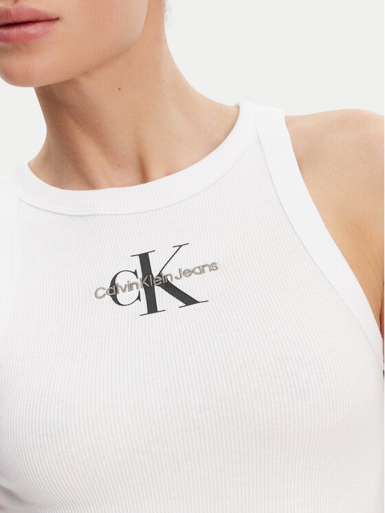 Calvin Klein Jeans Calvin Klein Jeans Top Monologo J20J225301 Biały Slim Fit